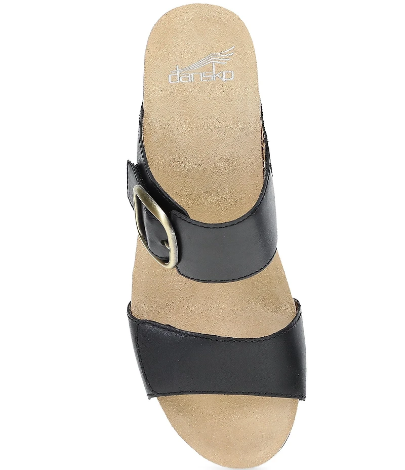 Dansko Shannon Leather Buckle Hardware Hook-and-Loop Wedge Slide Sandals