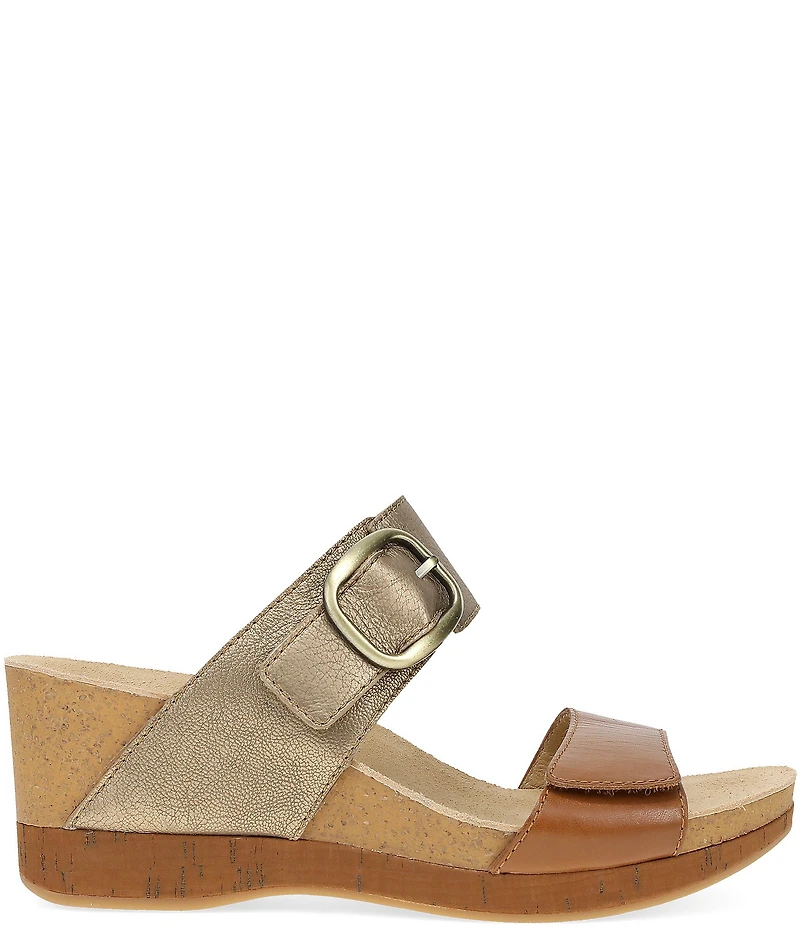Dansko Shannon Leather Buckle Hardware Hook-and-Loop Wedge Slide Sandals