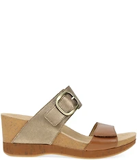 Dansko Shannon Leather Buckle Hardware Hook-and-Loop Wedge Slide Sandals