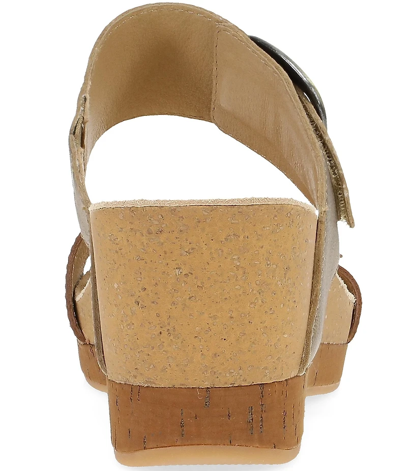 Dansko Shannon Leather Buckle Hardware Hook-and-Loop Wedge Slide Sandals