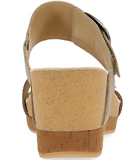 Dansko Shannon Leather Buckle Hardware Hook-and-Loop Wedge Slide Sandals