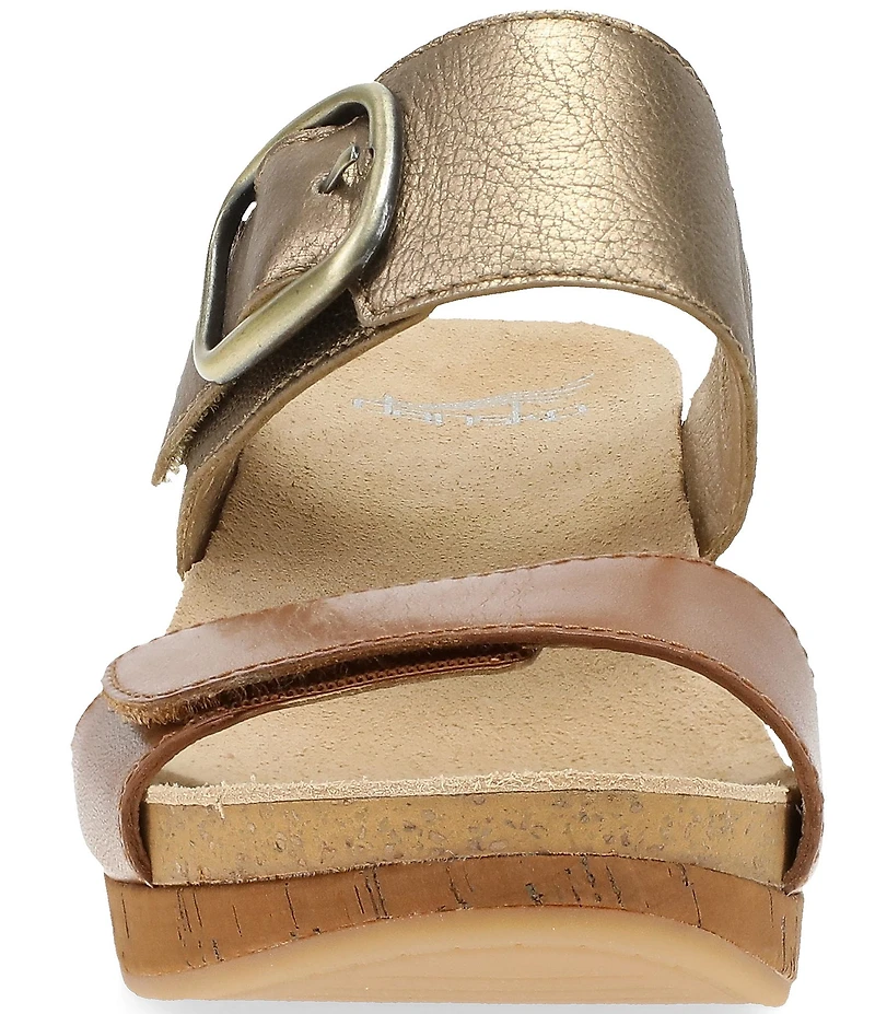 Dansko Shannon Leather Buckle Hardware Hook-and-Loop Wedge Slide Sandals