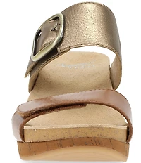 Dansko Shannon Leather Buckle Hardware Hook-and-Loop Wedge Slide Sandals