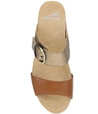 Dansko Shannon Leather Buckle Hardware Hook-and-Loop Wedge Slide Sandals