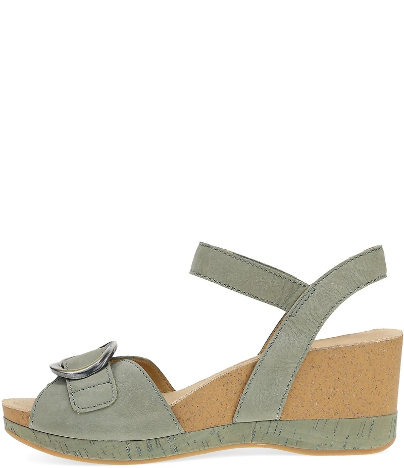 Dansko Stella Nubuck Suede Buckle Hardware Wedge Sandals