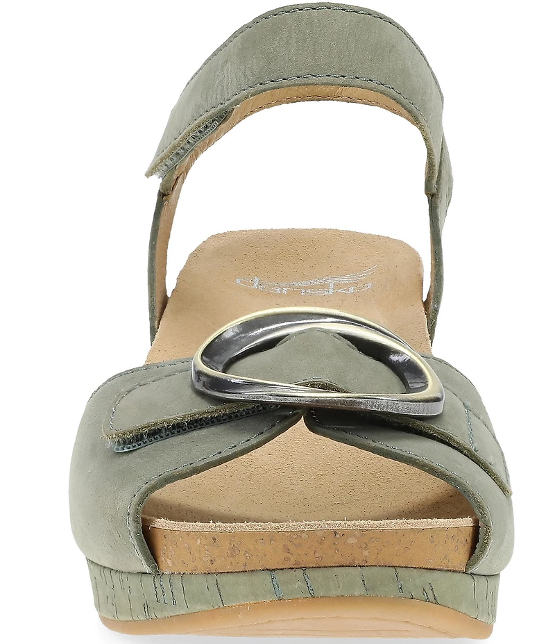 Dansko Stella Nubuck Suede Buckle Hardware Wedge Sandals