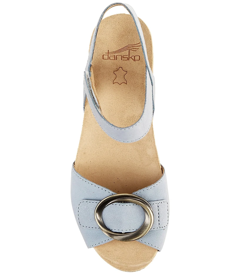 Dansko Stella Nubuck Suede Buckle Hardware Wedge Sandals