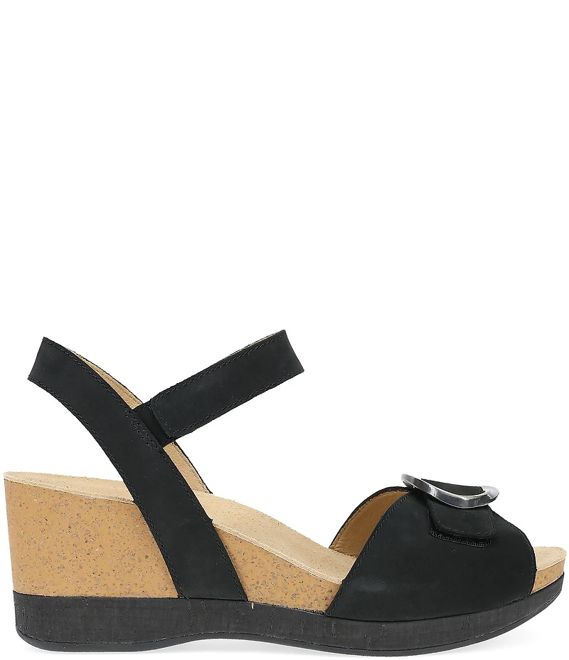 Dansko Stella Nubuck Suede Buckle Hardware Wedge Sandals