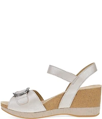 Dansko Stella Pearlized Leather Buckle Hardware Wedge Sandals
