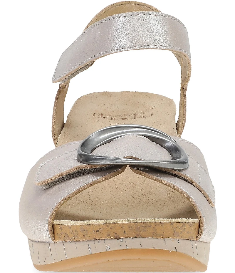 Dansko Stella Pearlized Leather Buckle Hardware Wedge Sandals