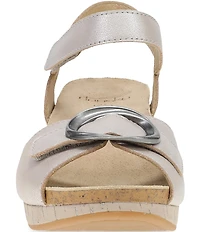 Dansko Stella Pearlized Leather Buckle Hardware Wedge Sandals