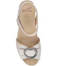Dansko Stella Pearlized Leather Buckle Hardware Wedge Sandals