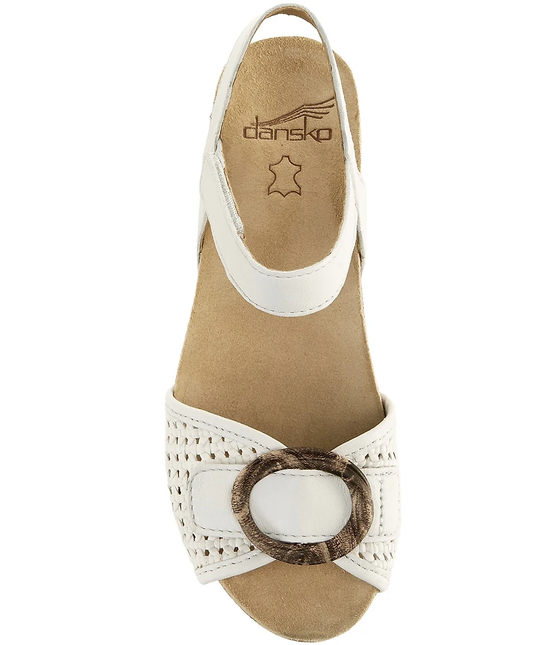 Dansko Stella Woven Leather Buckle Hardware Wedge Sandals