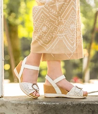 Dansko Stella Woven Leather Buckle Hardware Wedge Sandals