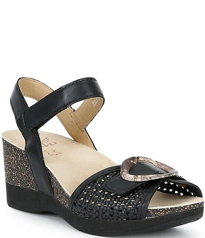 Dansko Stella Woven Leather Buckle Hardware Wedge Sandals