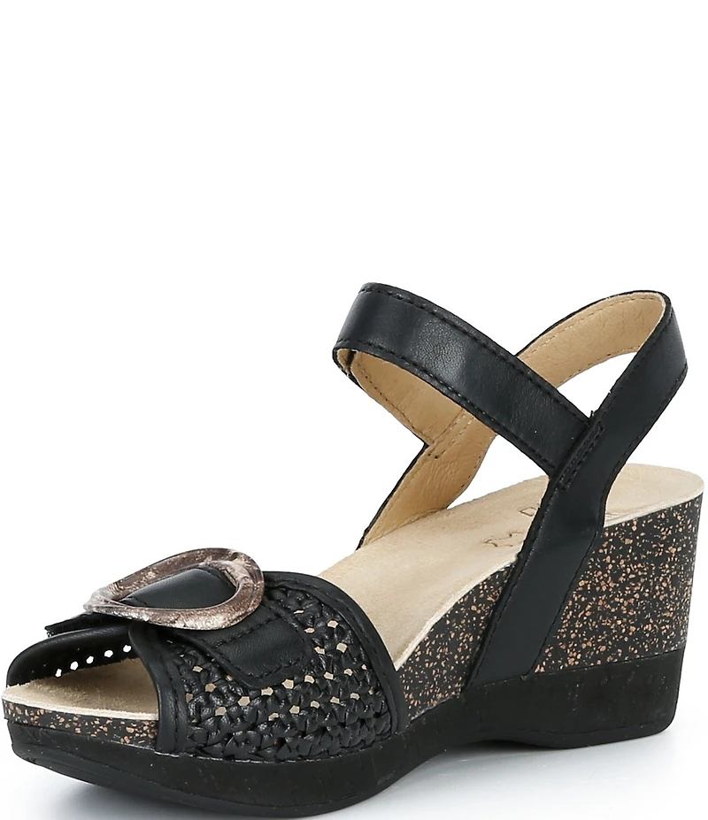Dansko Stella Woven Leather Buckle Hardware Wedge Sandals