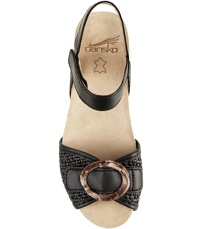 Dansko Stella Woven Leather Buckle Hardware Wedge Sandals