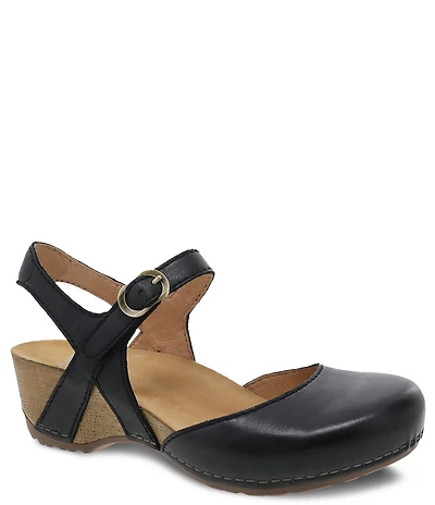 Dansko Tiffani Burnished Leather Ankle Strap Clog Pumps