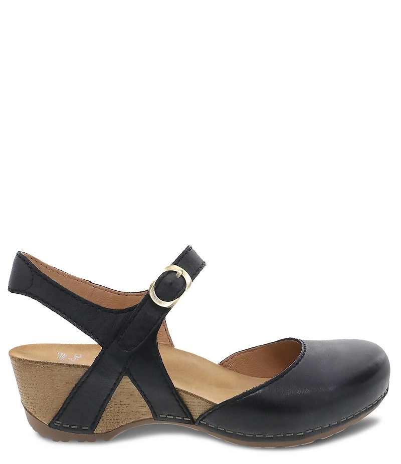 Dansko Tiffani Burnished Leather Ankle Strap Clog Pumps