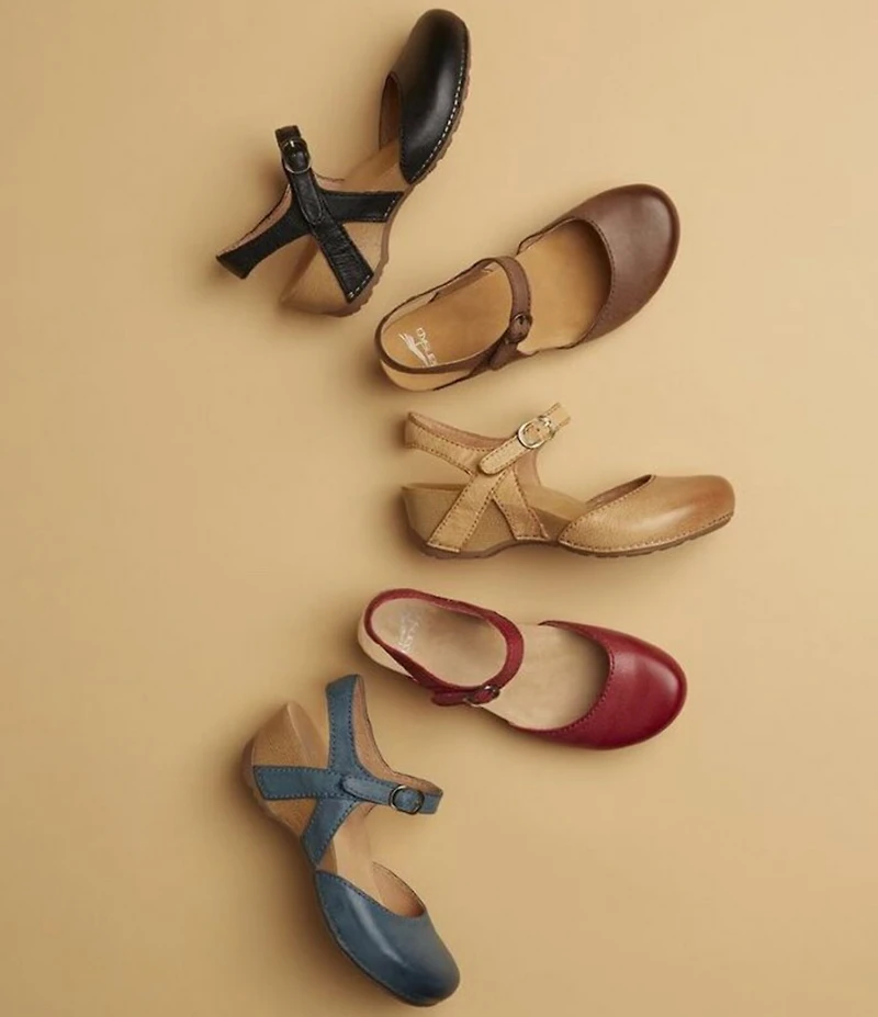 Dansko Tiffani Burnished Leather Ankle Strap Clog Pumps