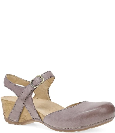 Dansko Tiffani Burnished Leather Ankle Strap Clog Pumps