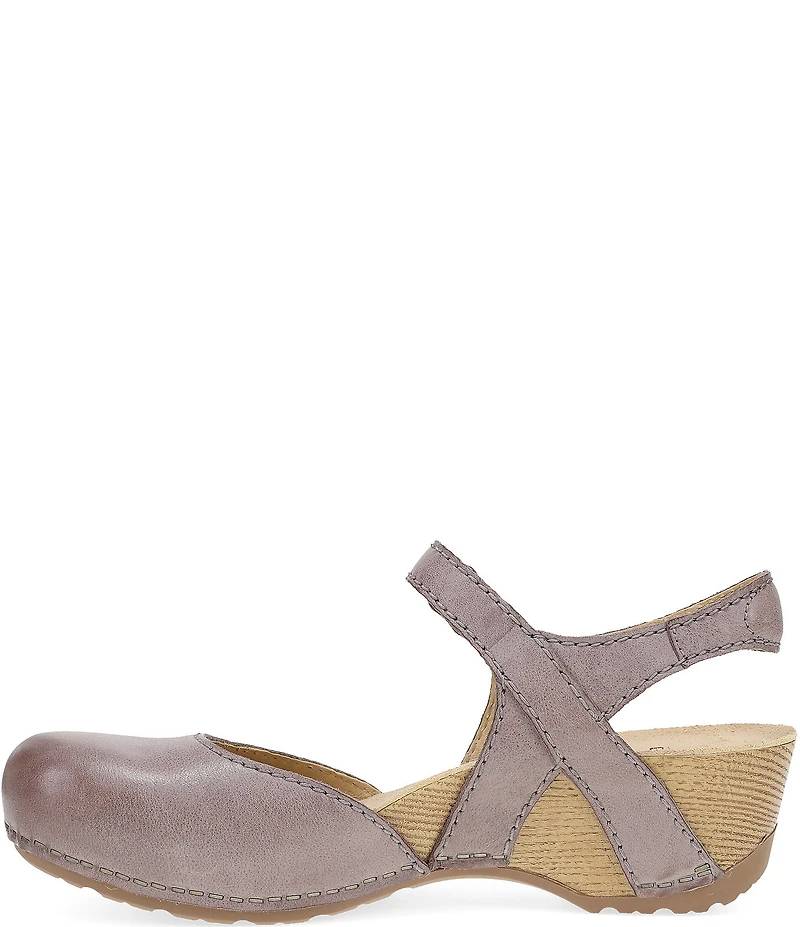 Dansko Tiffani Burnished Leather Ankle Strap Clog Pumps