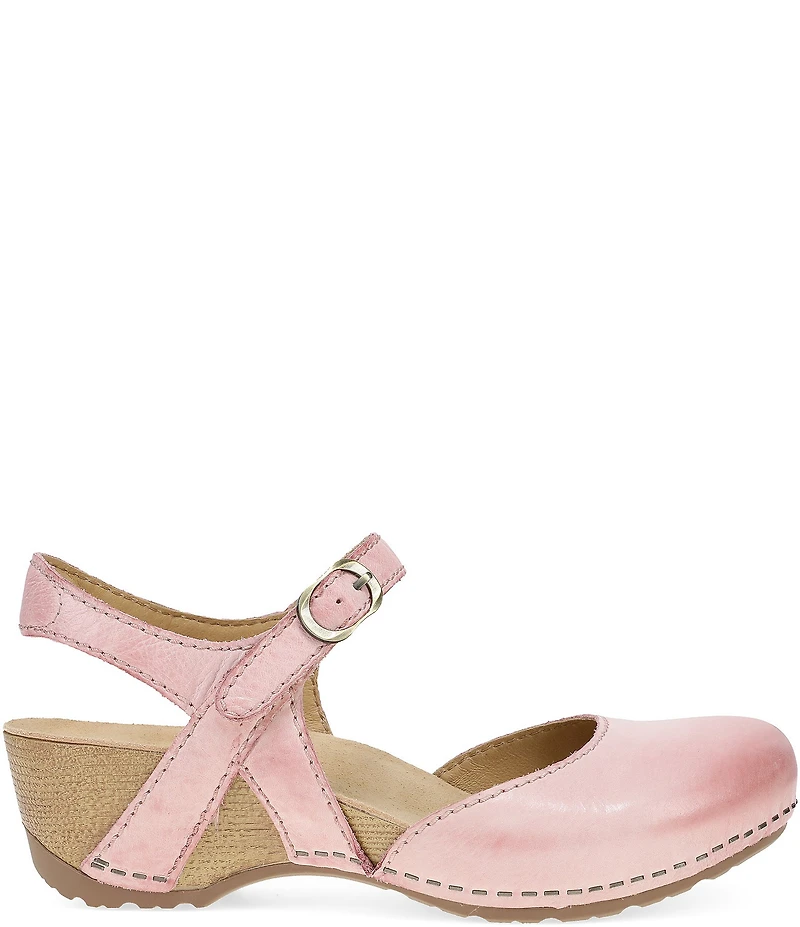 Dansko Tiffani Burnished Leather Ankle Strap Clog Pumps