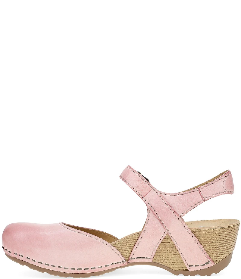 Dansko Tiffani Burnished Leather Ankle Strap Clog Pumps