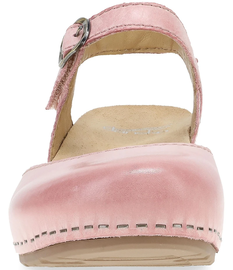 Dansko Tiffani Burnished Leather Ankle Strap Clog Pumps