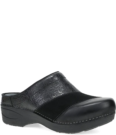 Dansko Zinnia Embossed Leather Suede Patchwork Clogs