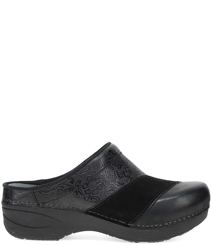 Dansko Zinnia Embossed Leather Suede Patchwork Clogs
