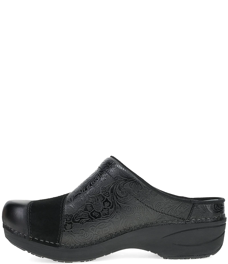 Dansko Zinnia Embossed Leather Suede Patchwork Clogs