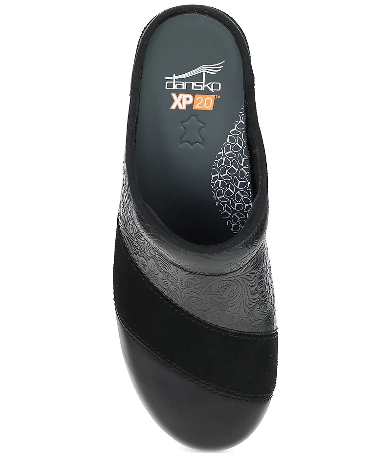 Dansko Zinnia Embossed Leather Suede Patchwork Clogs