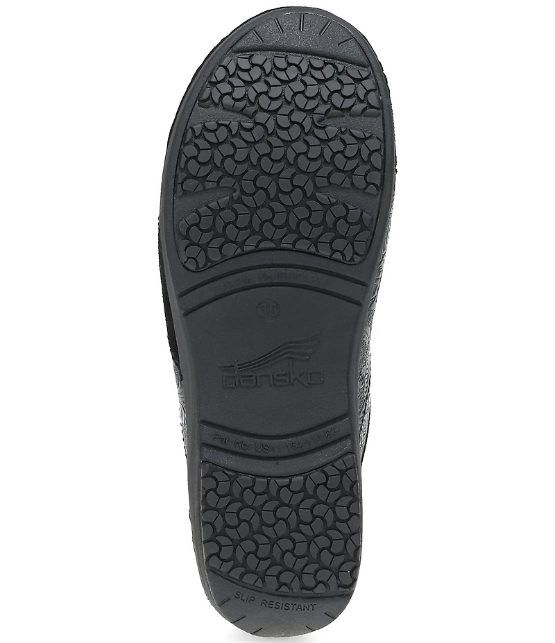 Dansko Zinnia Embossed Leather Suede Patchwork Clogs