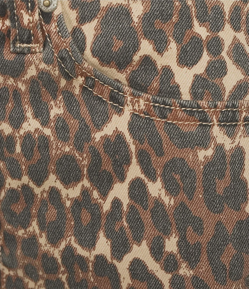 Daze Barrell Leg Mid Rise Leopard Print Denim Jeans