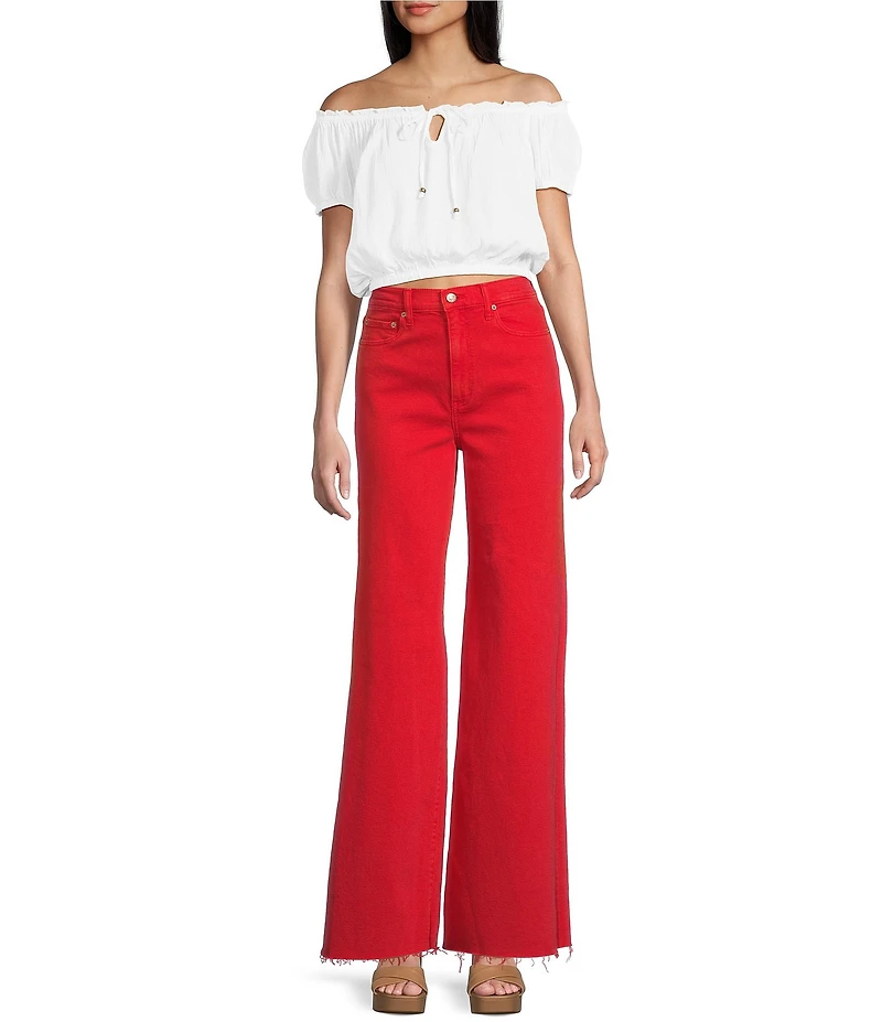 Daze Far Out High Rise Cherry Frayed Wide Leg Jeans