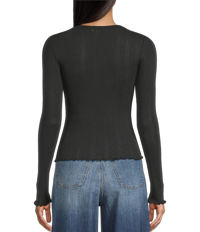 Daze Long-Sleeve Pointelle Henley Knit Top