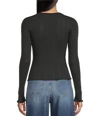 Daze Long-Sleeve Pointelle Henley Knit Top