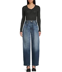 Daze Long-Sleeve Pointelle Henley Knit Top