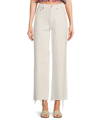 Daze Pleaser High Rise Wide Ankle Length Frayed Jeans