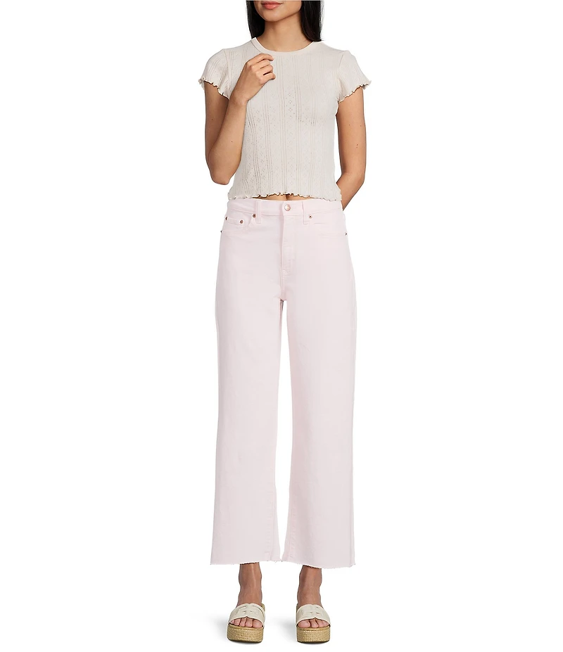 Daze Pleaser High Rise Wide Ankle Length Frayed Jeans