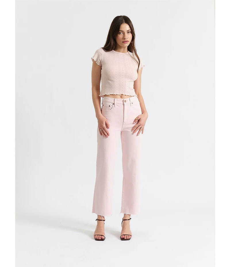 Daze Pleaser High Rise Wide Ankle Length Frayed Jeans