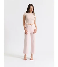 Daze Pleaser High Rise Wide Ankle Length Frayed Jeans