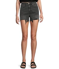 Daze The Knockout Distressed Frayed Hem High Rise Denim Shorts