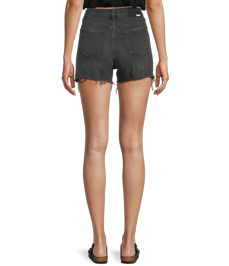 Daze The Knockout Distressed Frayed Hem High Rise Denim Shorts