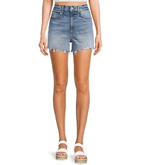 Daze The Knockout Distressed Frayed Hem High Rise Denim Shorts