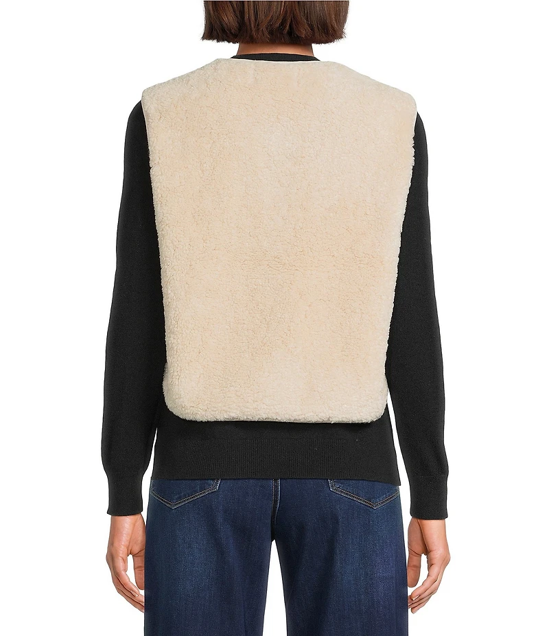 Dear John Adelaide Embroidered Round Neck Sleeveless Sherpa Vest