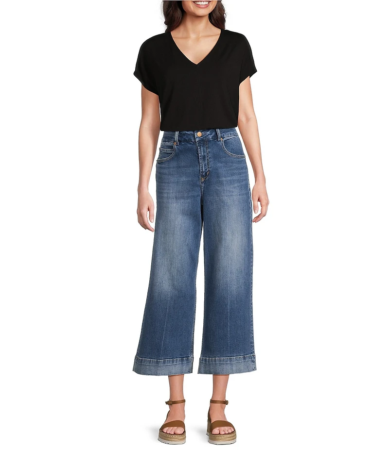 Dear John Audrey High Rise Wide Leg Tonal Wide Hem Cropped Jeans