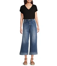 Dear John Audrey High Rise Wide Leg Tonal Wide Hem Cropped Jeans