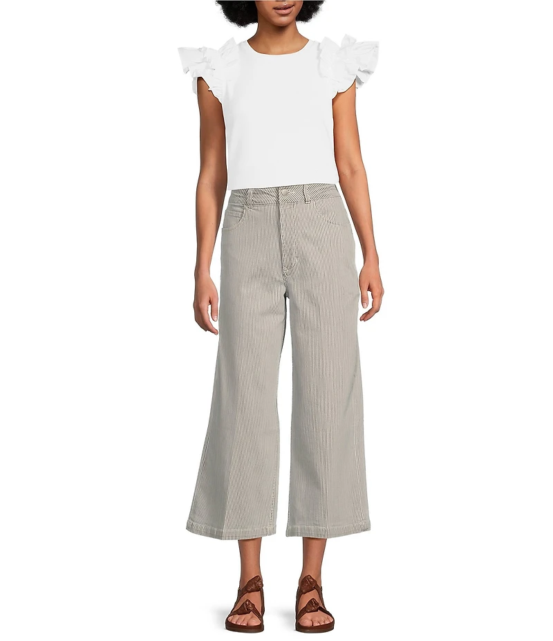 Dear John Audrey Striped Stretch Twill High Rise Wide Leg Cropped Jeans